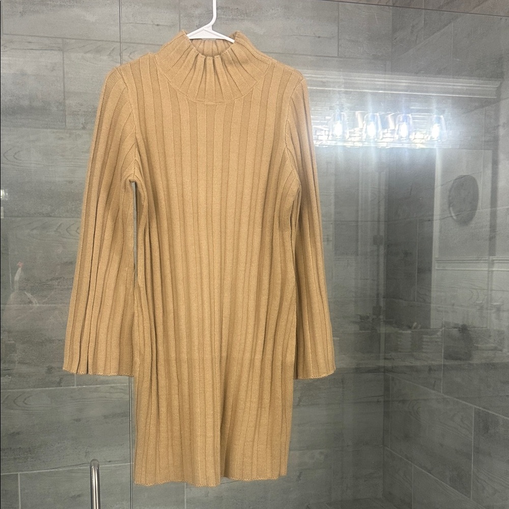 SPECIAL PRiCE BRAND NEW Elegant Tan Ribbed Knit Dress
